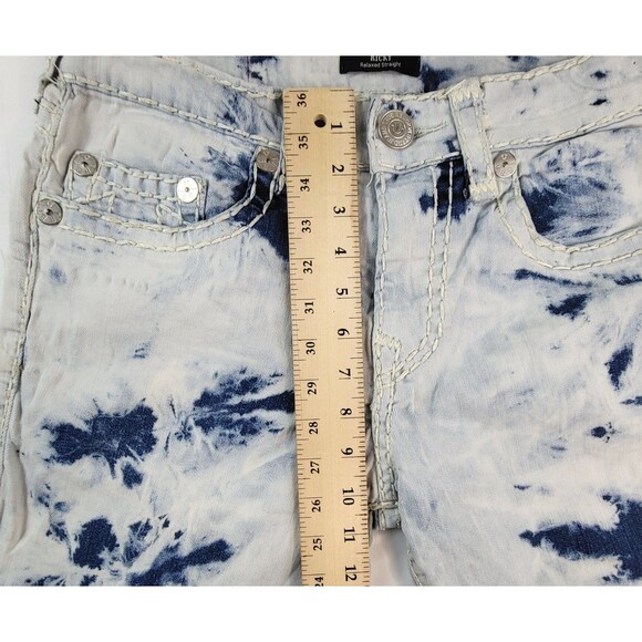 True Religion Ricky Relaxed Straight Jeans Mens 31 Thick Stitch Acid Wash - Picture 12 of 12